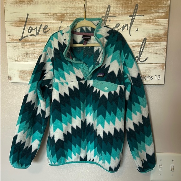 Patagonia Other - Patagonia Synchilla Teal, Blue and White snap fleece size 7-8